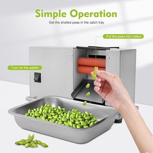 Miniatura 7 de Máquina semiautomática para desgranar frijoles, 22 libras/hora de acero inoxidable con rodillo ajustable, pelador eléctrico de frijoles para el