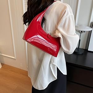 Amazon.com: Women Red Shoulder Bag Y2k Patent Leather Hobo