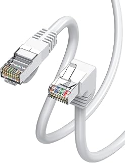 JUXINICE Cat6 Ethernet Cable Right Angle Downward White 6FT, 90 Degree CAT 6 Ethernet Patch Cable RJ45 LAN Cable Gigabit Network Cable for PC, Router, Modem, Xbox, PS4, PS3