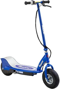 Razor E300 Ride-On 24V سكوتر كهربائي عالي الطاقة بمحرك ، يعمل بسرعة تصل إلى 15 ميلا في الساعة مع الفرامل و 9 "هوائي متعب للبالغين والمراهقين ، أزرق