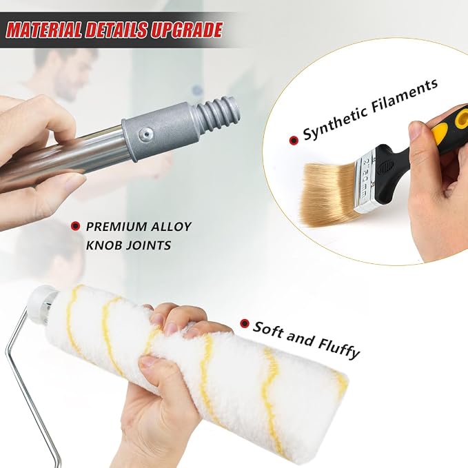 Set de Rodillos de Pintura 11 Piezas, con Poste Extensor de 1.9m, Cepillo, Bandejas, Raspador y Mezclador Profesional para Pintar Paredes miniatura 5