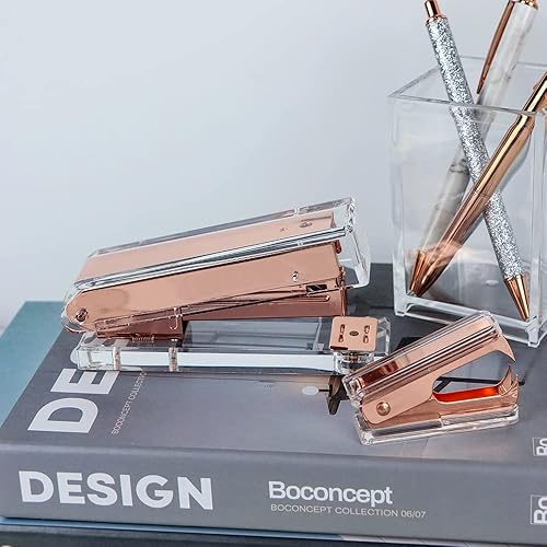 Miniatura 7 de Paquete de 2 unidades de removedor de grapas de acrílico transparente, herramienta de extracción de mordazas de metal de color oro rosa para grapas