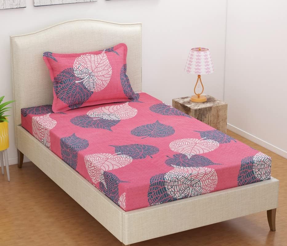 Image of Polycotton 186 tc Flat Single | Diwan | Single Mattress Coat Bed Bedsheets for Summer Breathable | Wrinkle Free (Size-60 X 90 Inch) with 1 Pillow Cover 60 x 90 Inches, Floral, Light Pink