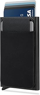 Credit Card Holder Wallet, Minimalist Slim Aluminum Metal Pop Up Wallet Thin Pocket Mini Smart RFID Blocking Protectors with Extra Money Business Card Coin Compact Wallet for Women Men, Black