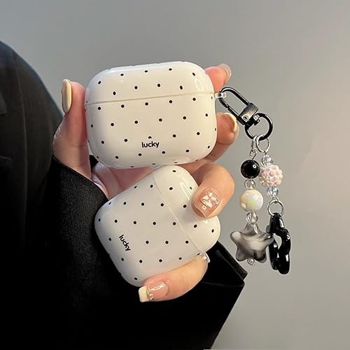 Miniatura 7 de Funda con diseño de lunares blancos y negros para Airpods Pro 2, diseño estético vintage, elegante, de lujo, moderno, retro, para niñas y mujeres,