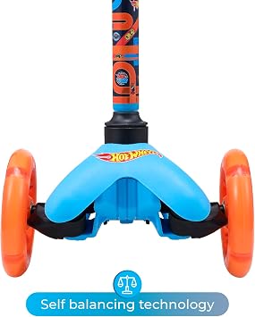 Hot Wheels Self Balancing Kick Scooter with Light Up Wheels, Extra Wide Deck, 3 Wheel Platform, Foot Activated Brake, 75 lbs Limit, Kids & Toddlers Girls or Boys, for Ages 3 and Up