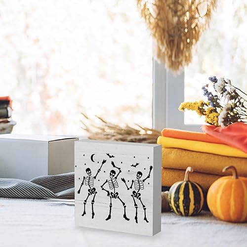 Miniatura 3 de Cartel rústico y divertido de madera de esqueleto, decoración de arte retro de otoño de granja, letrero cuadrado de madera para Halloween, letrero