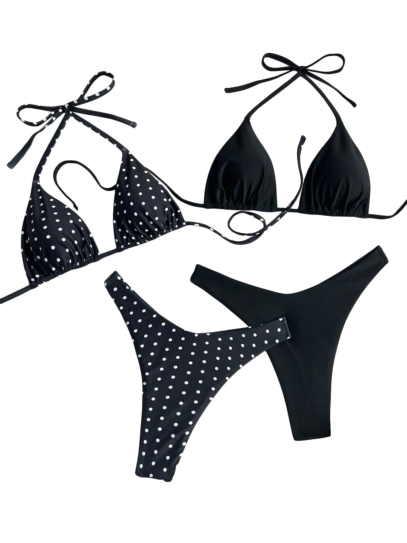 Photo 1 of RoseSeek Women's 2-Pack Leopard & Black Halter Bikini Set L