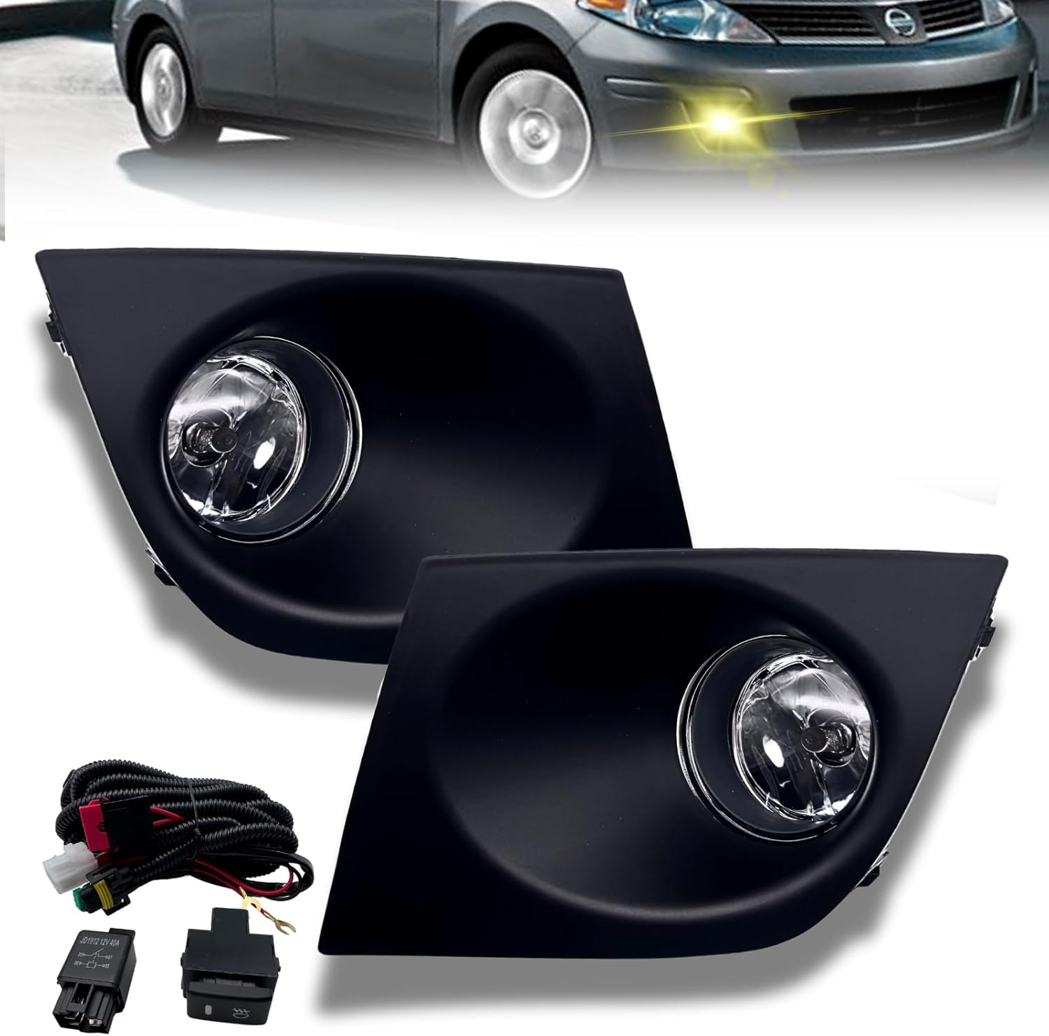 2Pcs Fog Lights Compatible With 2007-2011 Nissan Versa Fog Lights Front Bumper Lamps Assembly with Switch and Harness Passenger and Driver Side