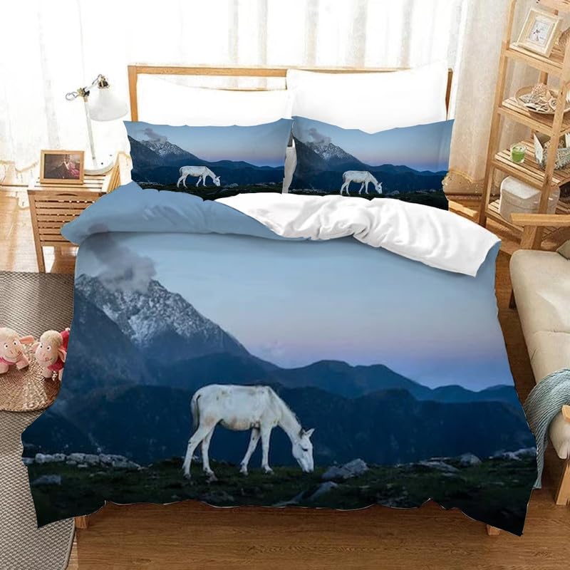 Housse de couette cheval 140x200 cm bleu marine en microfibre 110g