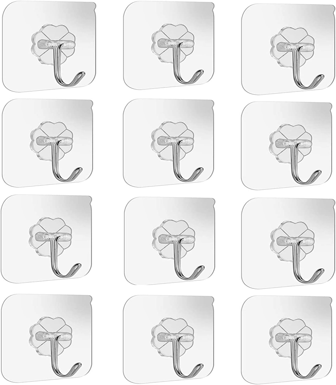 GIRCSS 12 Pcs Self Adhesive Hooks, Adhesive Hooks Heavy Duty Wall Hooks for Kitchen, Bathroom, Office, Closet