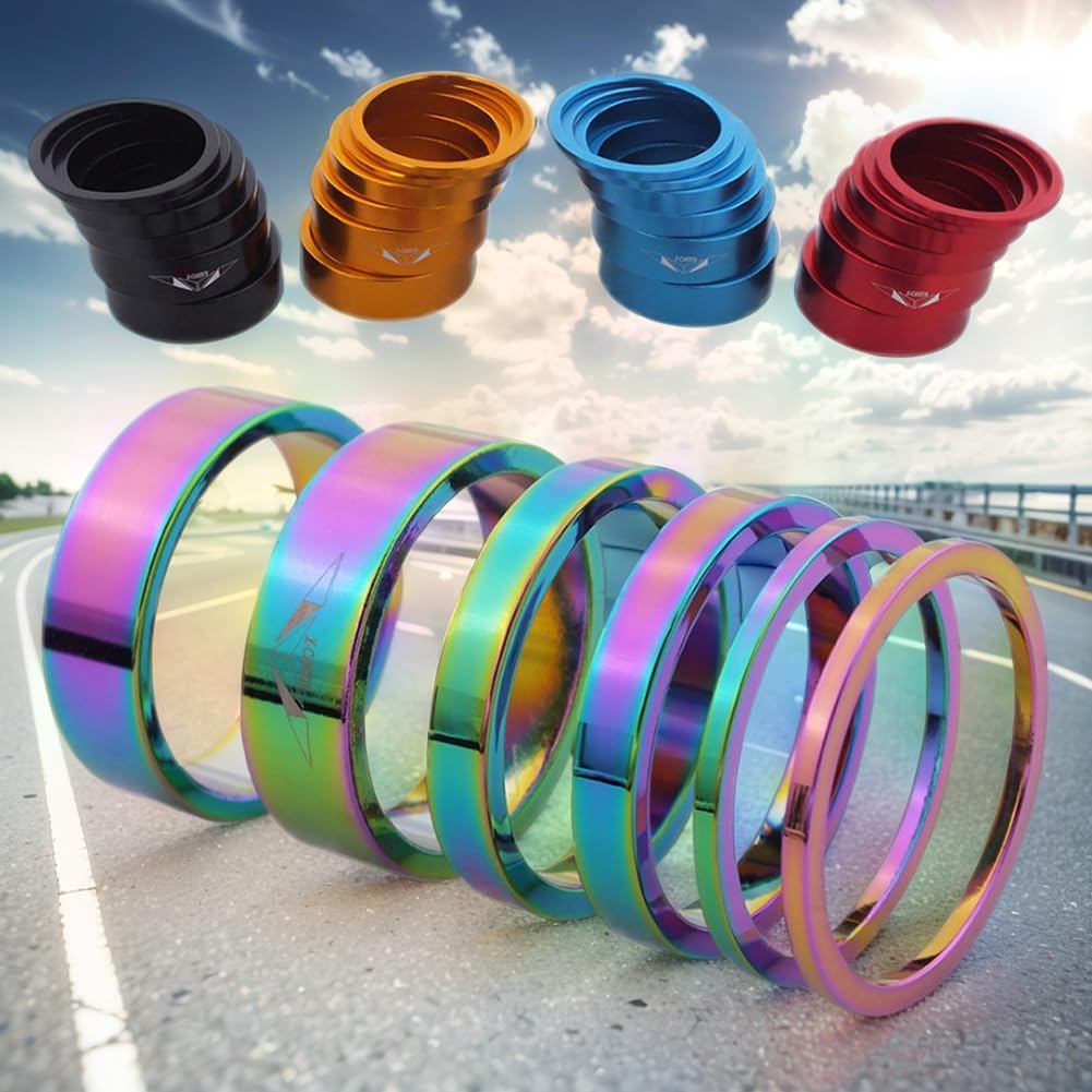 6 Pcs Bike Headset Stem Spacers 2/5/10mm Bicycle Headset Spacer Bicycle Washer Spacing Pad Aluminum Alloy for Mountain Bicyle for Bikes(Red)