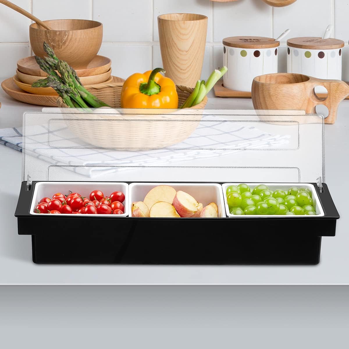 Ice Chilled Serving Tray Condiment Pots 3 Compartment Condiment Server Caddy (3 Compartments) - Image 7