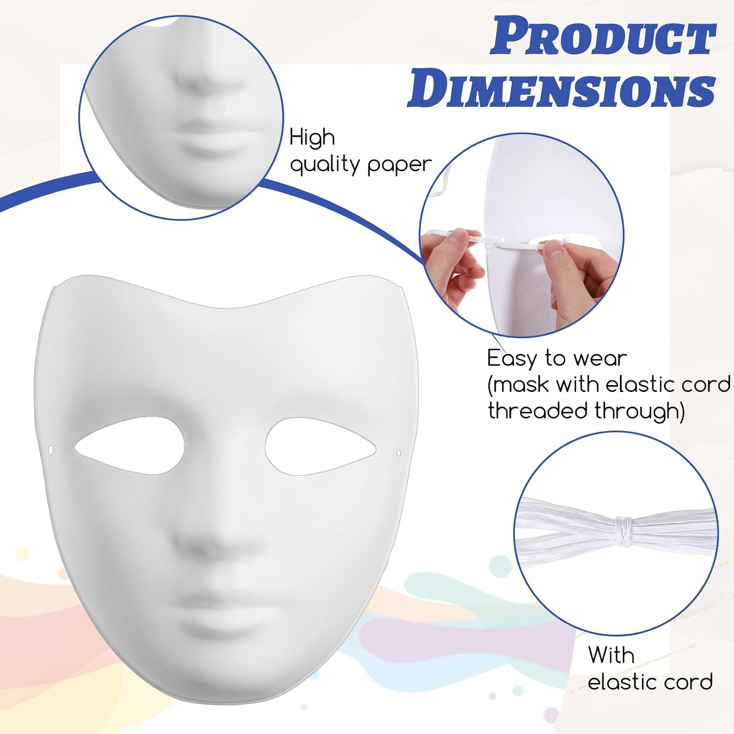 50 Pcs White Paper Mache Mask, DIY Craft Full Face Masks