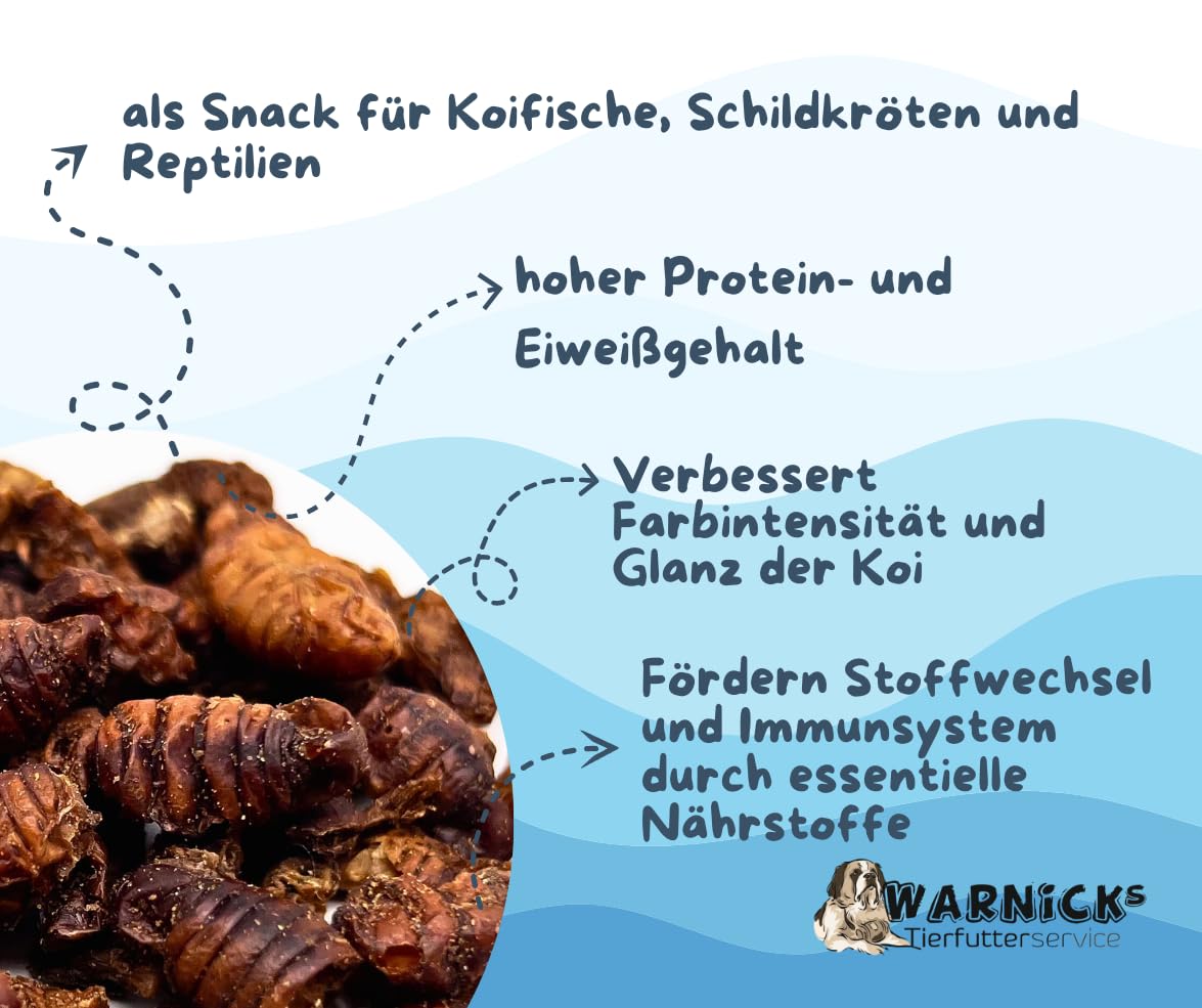 Warnick's Naturhäppchen Seidenraupen getrocknet - 20 Liter | Geeignet als Koifutter, Reptilienfutter, Schildkrötenfutter & vieles mehr - Hoher Eiweißgehalt - Wertvolle Nahrungsergänzung