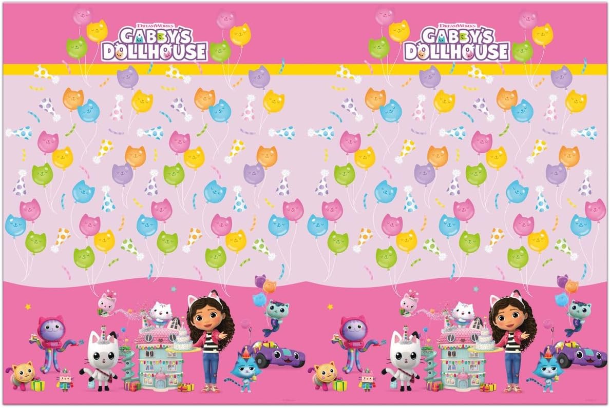 Procos Gabby's Dollhouse Tablecloth, Rectangular, Multicolor, Fabric, Tablecloth, 120 x 180 cm, Whimsical, Multicolored, Gabby's Dollhouse