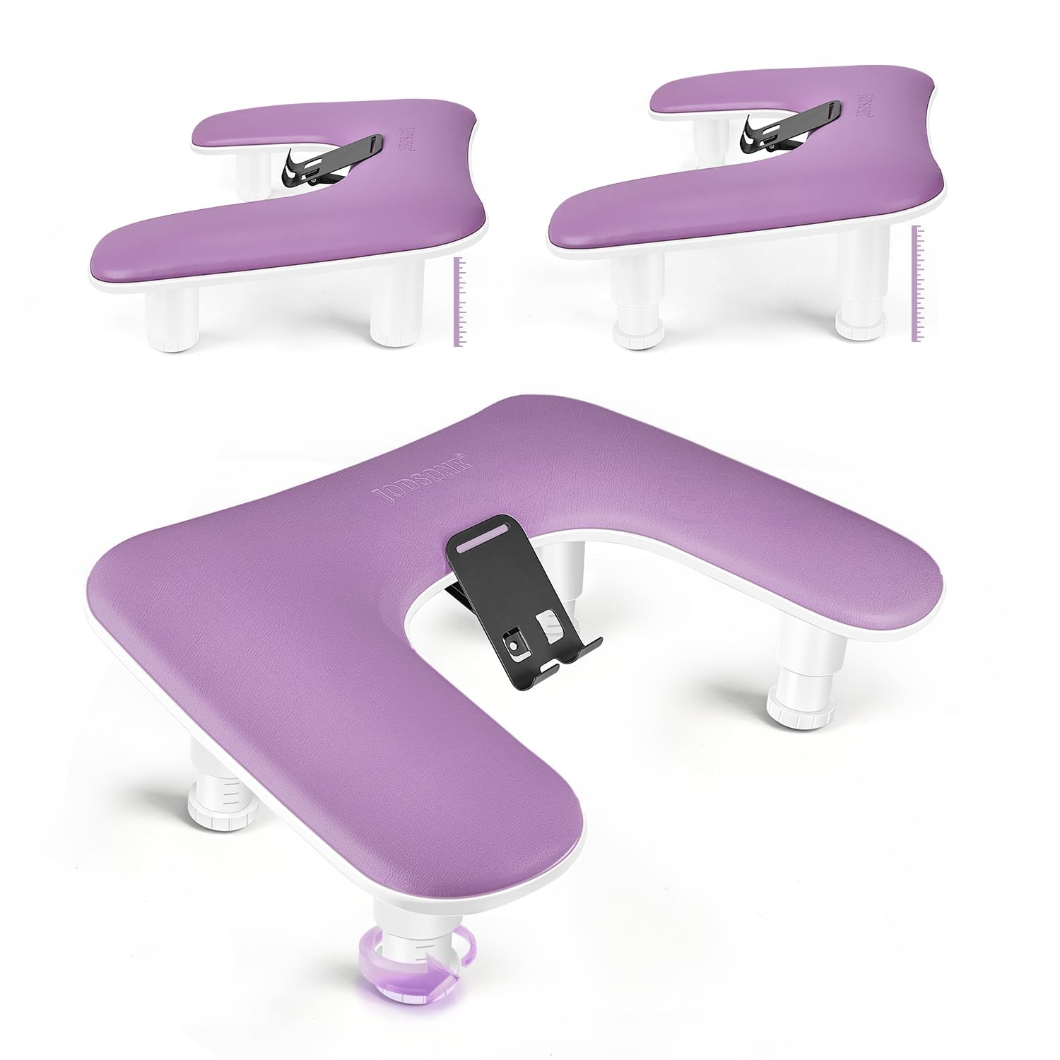 JODSONE Lila U-förmige Maniküre-Armstütze für Nageltechniker mit drehbarer Handyhalterung und verstellbarer Nagelarmstütze Abnehmbare Maniküre-Handstütze für Salon-Design