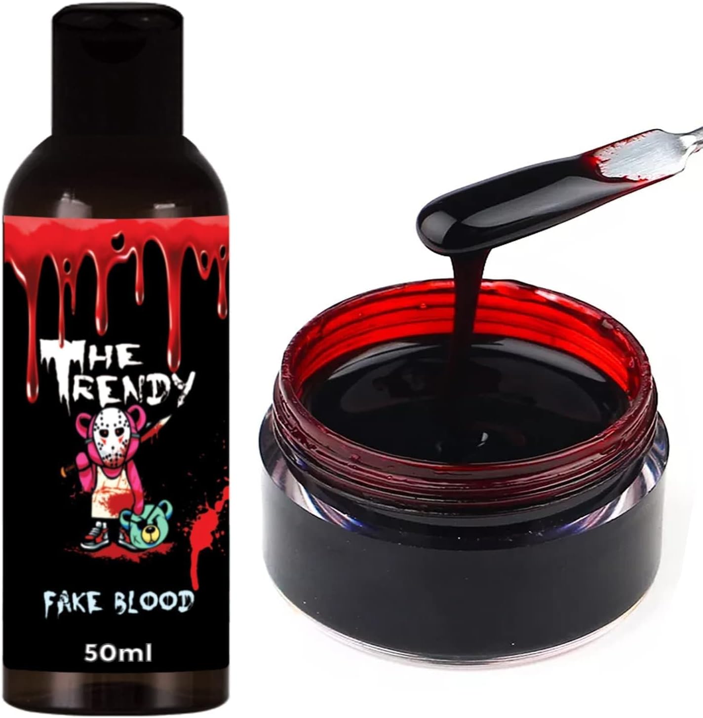The Trendy (Combo Pack) Fake Blood & Gel | Fake Blood 50ml & Fake Blood Gel 50Gm | for Perfect Theater, Costume Or Halloween, Zombie, Vampire, Scary Prank, Cosplay & Monster Dress Up | Dark Red |