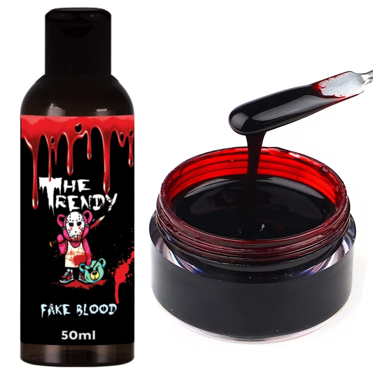 (Combo Pack) Fake Blood & Gel | Fake Blood 50ml & Fake Blood Gel 50Gm | for Perfect Theater, Costume Or Halloween, Zombie, Vampire, Scary Prank, Cosplay & Monster Dress Up | Dark Red |