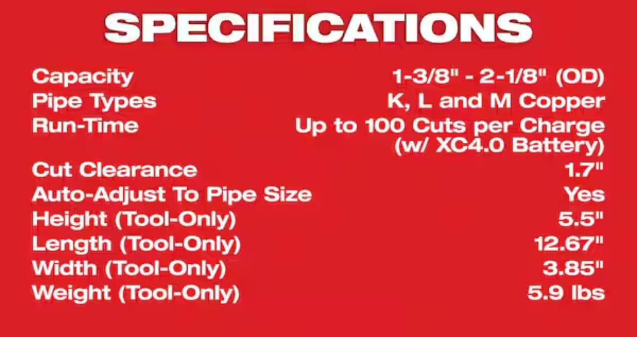 2479-20 For Milwaukee M12 Brushless 1-1/4""-2"" Copper Tubing Cutter,Specialty Plumbing Tools