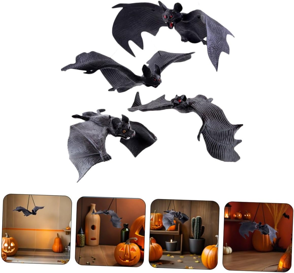 8pcs Realistic Bat Hanging Decorations, Thick and Regular Size Bat Pendants, Sturdy Indoor Outdoor Halloween Party Decor for Tree, Door, Wall