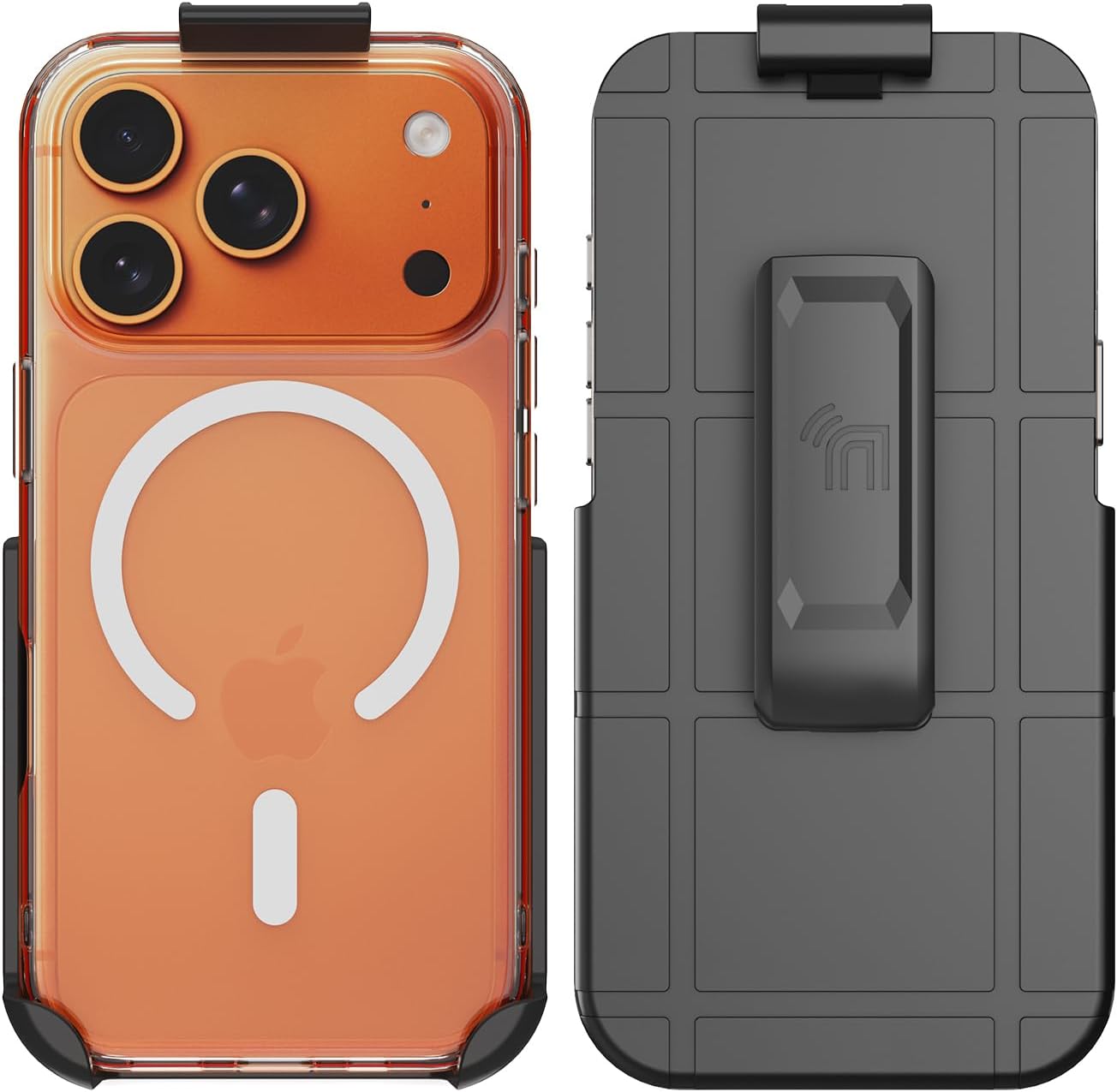 Nakedcelllphone Combo for iPhone 17 Pro Phone Case, Anti-Shock Case and Belt Clip Holster Holder (Compatible with MagSafe) - Clear