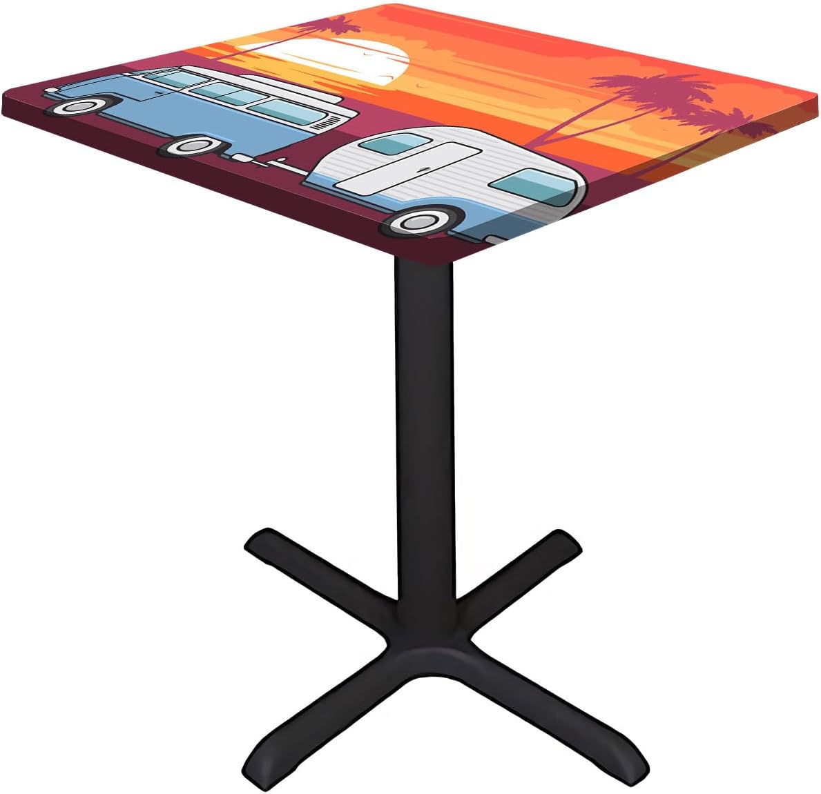 Cartoon Elastic Square Tablecloth, Caravan Holidays Elastic Table Cover Square, Fits 48x48 inch Table, for Restaurants Picnic Patio Outdoor Party Decor, Multicolor