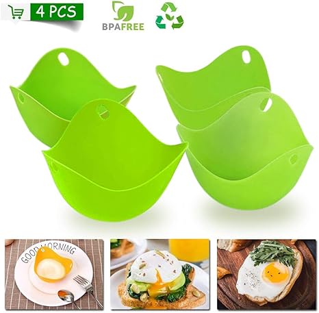 Amazon 卵蒸し器 エッグポーチャー ゆで卵ケース ゆで卵器 ポーチドエッグ 電子レンジ 調理 便利 迅速 耐熱 家庭用グッズ キッチンツール 台所小道具 電子レンジ 調理 シリコン製 4個入り グリーン 電子レンジ調理用品 オンライン通販
