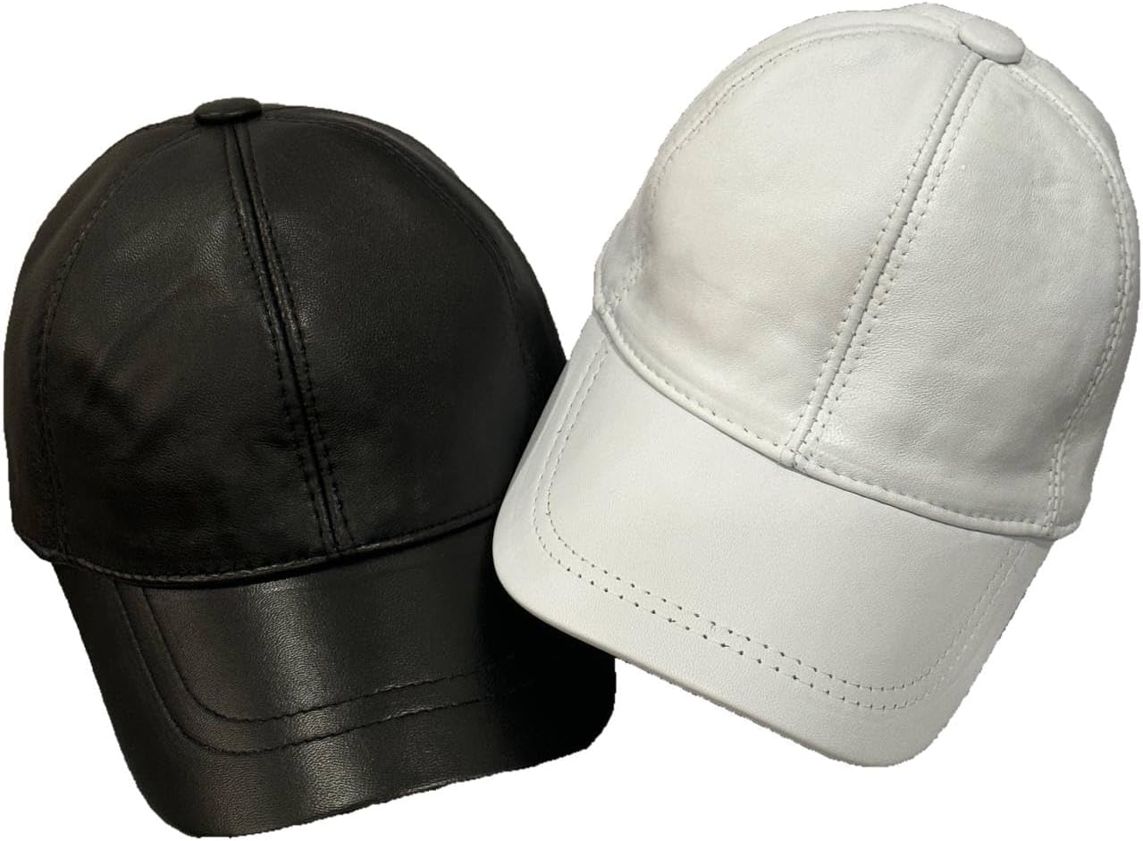 Unisex Real Leather Baseball Cap Sheepskin Adjustable Classic Dad Hat 2 Pack - Black/White