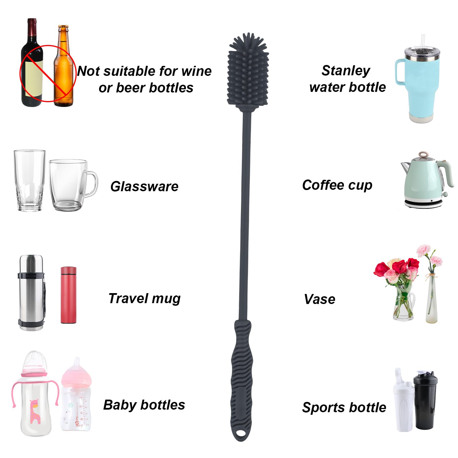 Set De 8 Brosses Pour Tasses + 2 Petites Brosses + 2 Brosses à Paille - Nettoyage Fond Bouteille, Thermos, Machines à Café - Bleu - 11