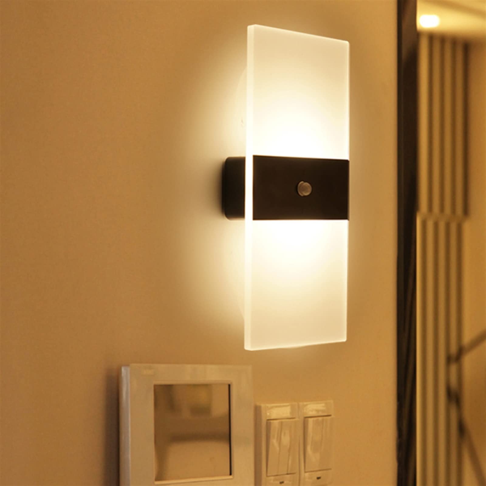 Luces de pared recargables para el hogar, interior, sensor de movimiento, iluminación para dormitorio, mesita de noche, pasillo, escalera (rectángulo, luz blanca, sensor de movimiento)