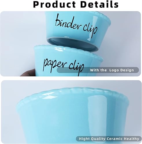 Miniatura 10 de ONTUBE Juego de soporte de clip de papel de cerámica y soporte de clip para carpeta (turquesa)