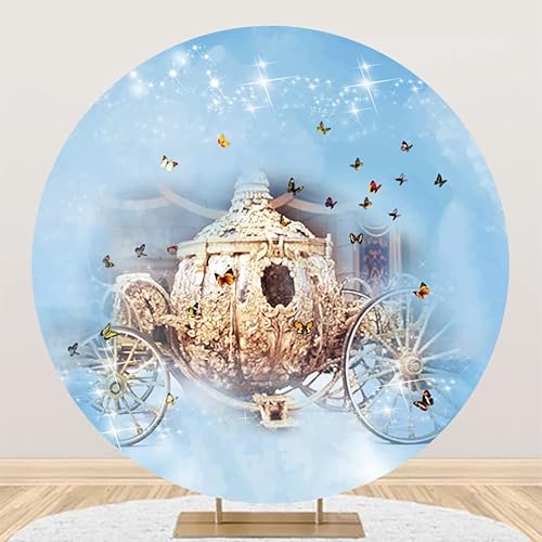 Leyiyi Cubierta de fondo redonda de poliéster de 7.2 x 7.2 pies, diseño de princesa de ensueño, mariposa, luces brillantes, cuento de hadas,