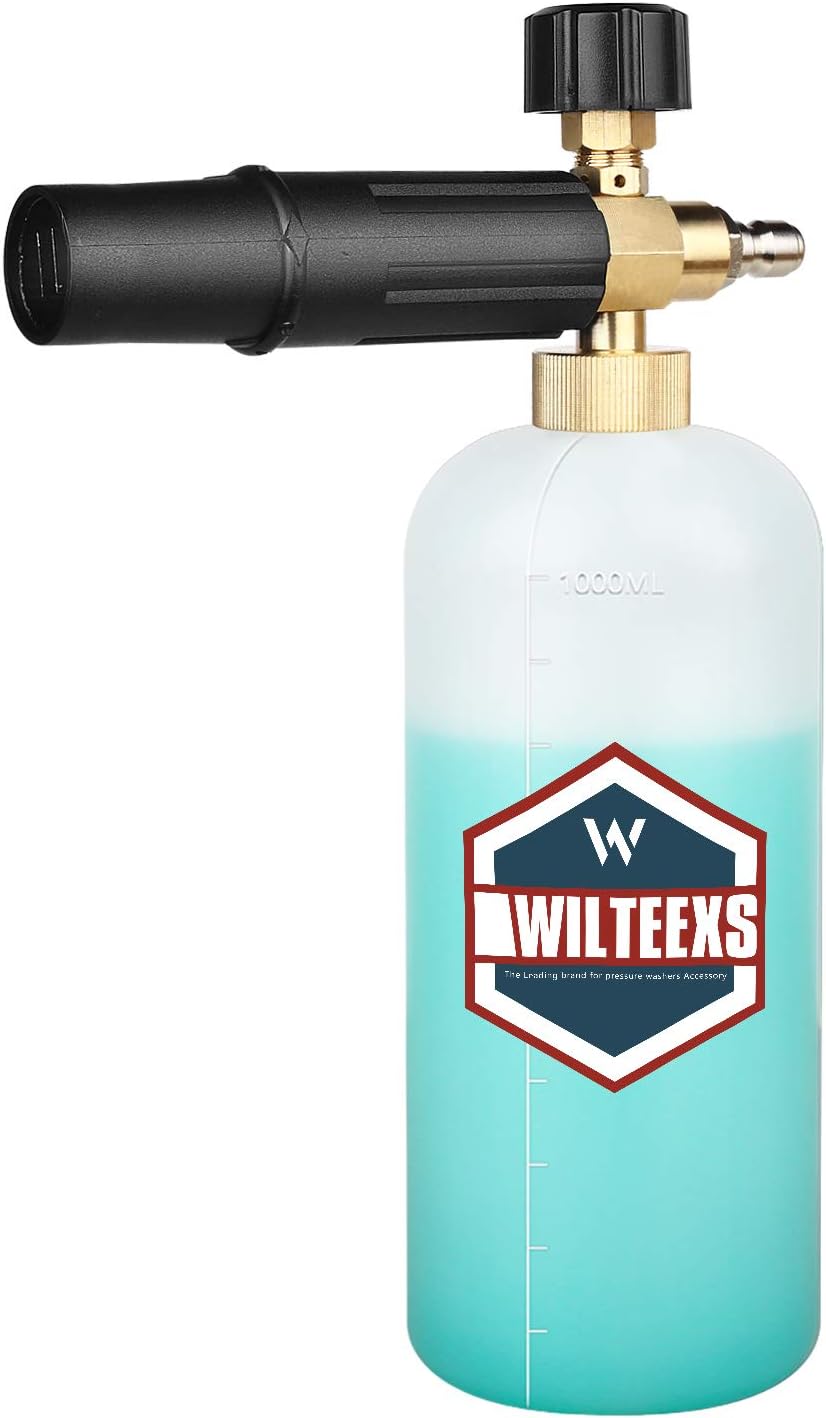 WILTEEXS Adjustable Snow Foam Lance 1L Foam Cannon Soap Dispenser for 1/4 Inch Pressure Washer