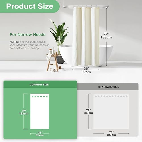 Vista 140 de Dynamene Cortina de ducha larga de tela negra – Cortinas de ducha de tela alta y resistente con textura de gofre, juego de cortina de baño de lujo