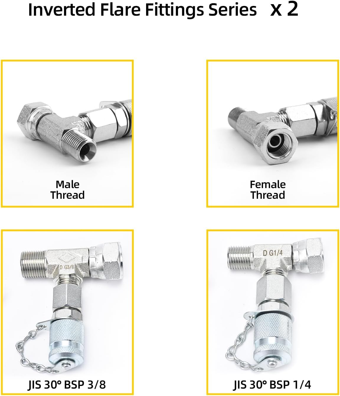 14Pcs Tee Fittings Connector Set - Hydraulic Fitting Tee Kit Include JIC37 and JIS30 Test Fittings, for Excavators and Construction Machinery Hydraulic Systems
