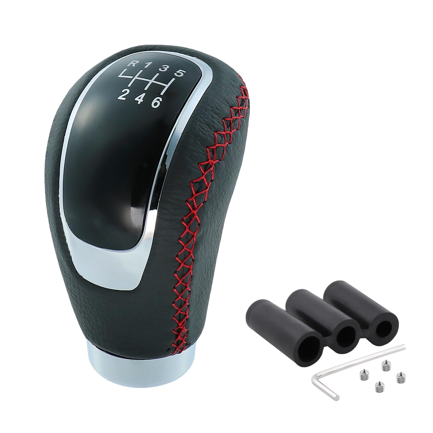 Bashineng 6 Speed Shift Knob Manual Shifter Knobs Handle Leather Gear Stick Driving Transmission Fit Most Car Truck SUV Vehicles (Black+Red Line)