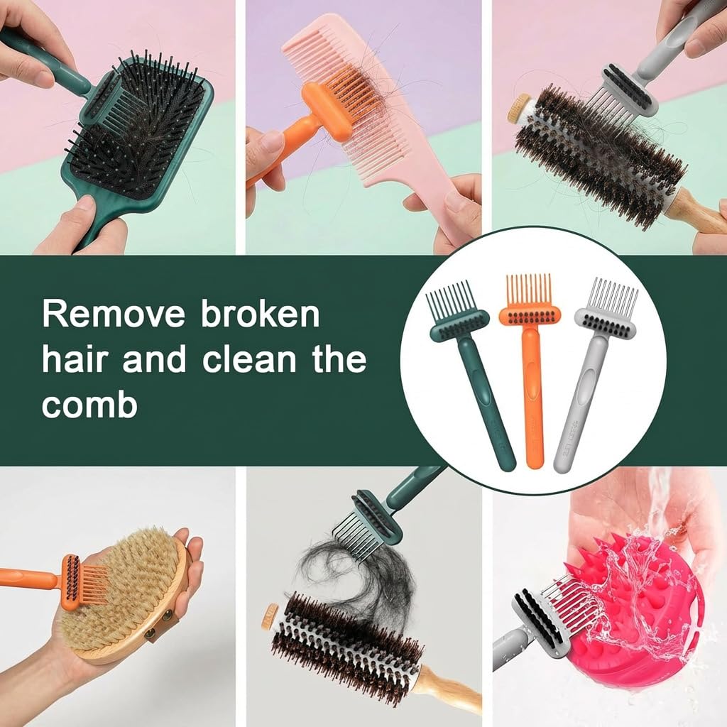 3Pcs 2-in-1 Hair Brush Cleaner and Remover Tool, 2026 New Hairbrush Cleaning Tool Comb Cleaner for Man Woman, with an ergonomic handle, Suitable for Home and Salon Use