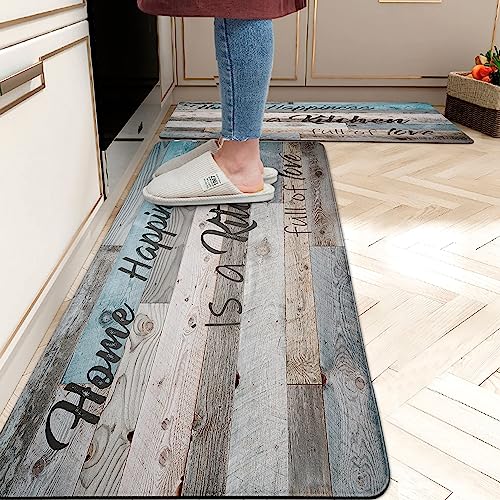 Kitchen Mats For Floor Set Of 2 Anti Fatigue Cushioned Comfort Kitchen Mat Rugs For Kitchen Sink Laundry Room Memory Foam Rustic Kitchen Floor Mats Waterproof Non-Skid 17.3X28+17.3 X47 Farmhouse Style #TOP1