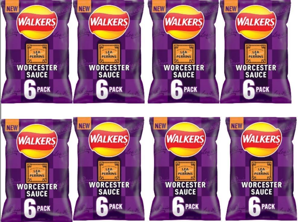 Worcestershire Sauce Multipack Crisps 8 x 150g,Crafted using Walkers' signature crispy potato slices, ensuring the perfect crunch with every bite