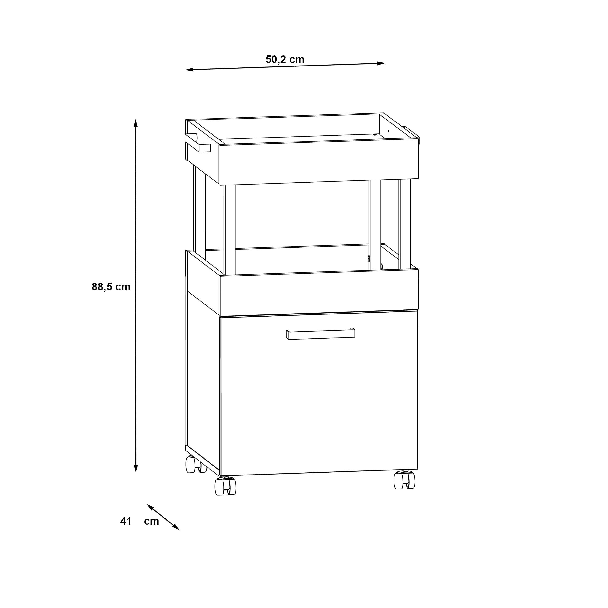 FORTE HOME BAR Barschrank mit Rollen und 1 Tür, Holzwerkstoff, Artisan Eiche / Schwarz matt, 50.2 x 88.5 x 41 cm