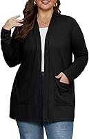 OLRIK Plus Size Lightweight Cardigan for Women: Open Front Long Sleeve with Pockets, Spring Casual Cover-Up Jacket XL-5XL