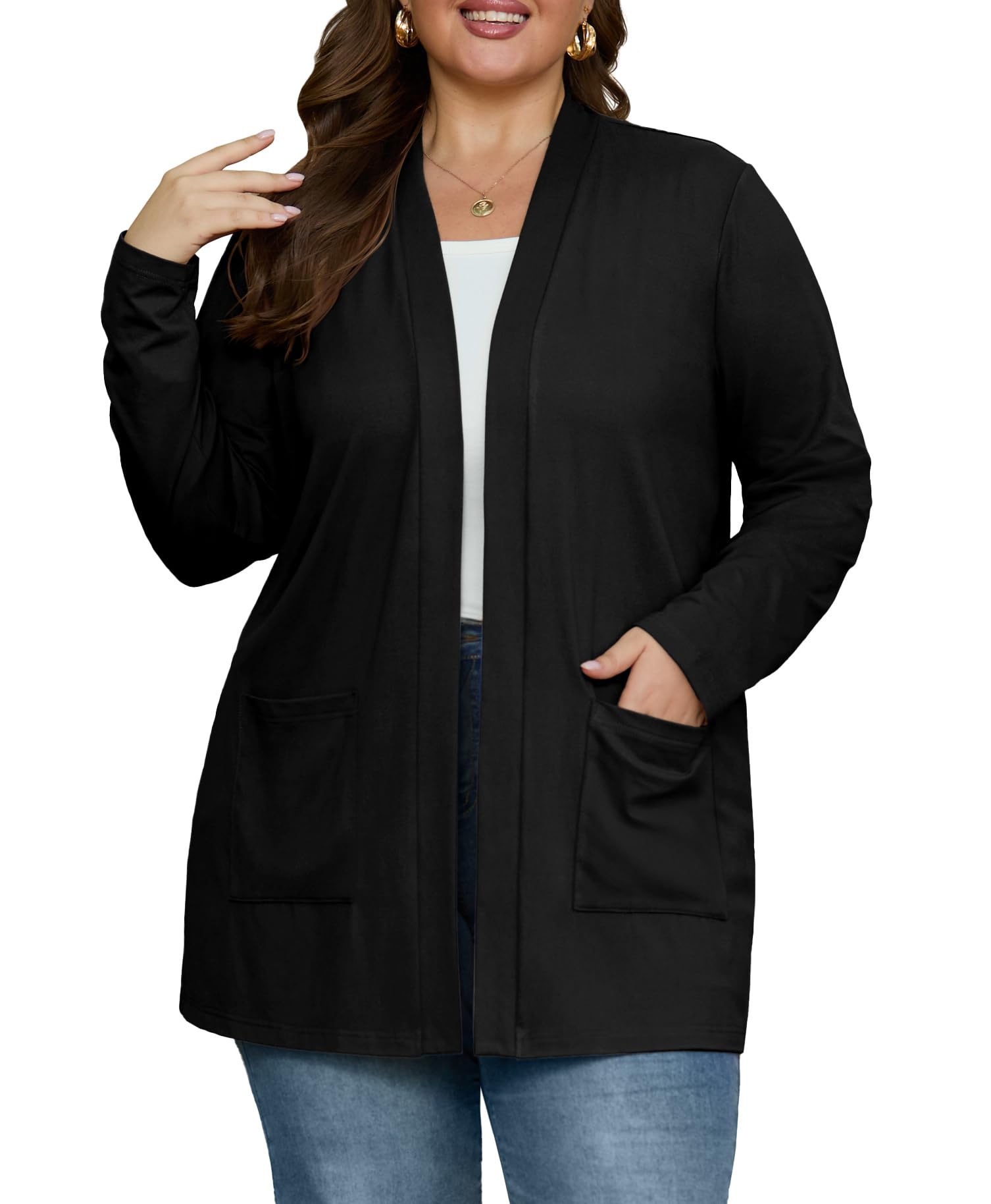 OLRIK Plus Size Lightweight Cardigan For Women 2025 With Pockets Long Sleeve Casual Jacket Open Front Cover Ups
