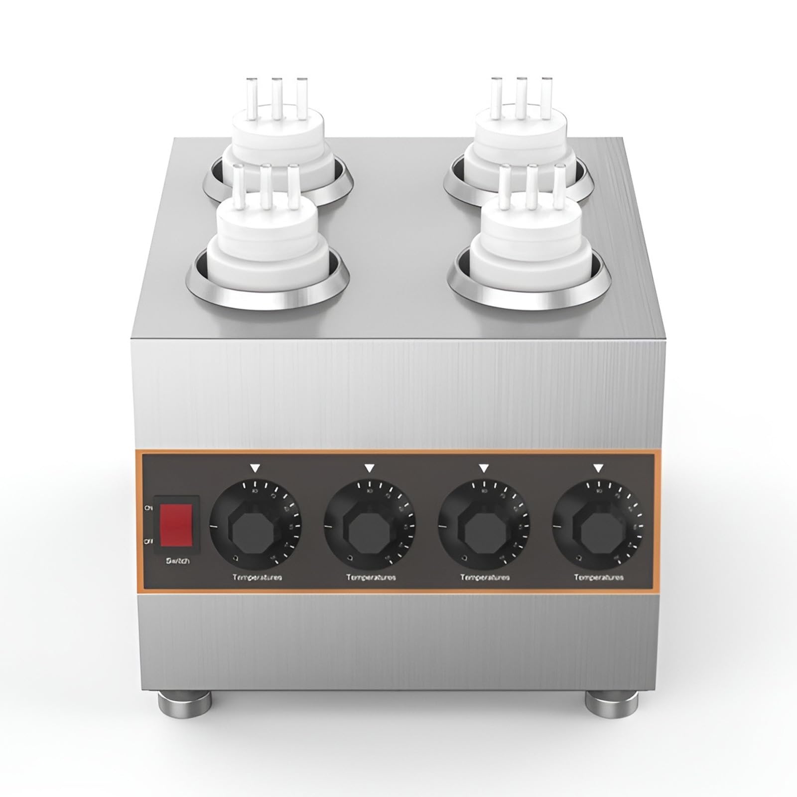 Calentador eléctrico de salsa, dispensador de acero inoxidable con 4 botellas de 650 ml, ajustable a 30-85 °C, para dulces, queso, chocolate