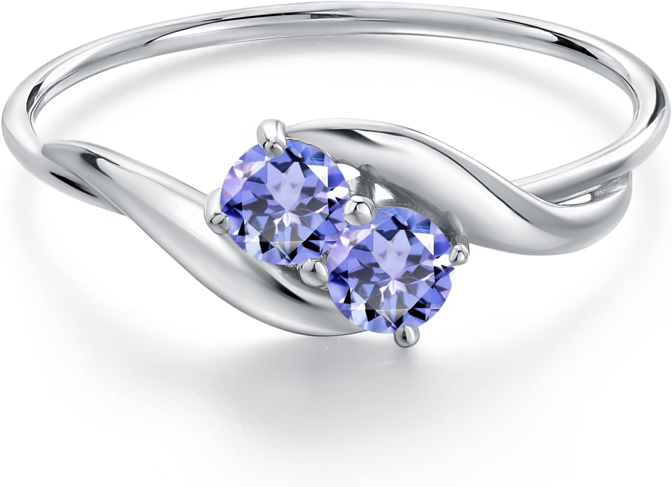 Gem Stone King 10K White Gold Round Blue Tanzanite Ring For Women (0.36 Cttw, Round 3.5MM, Gemstone December Birthstone)