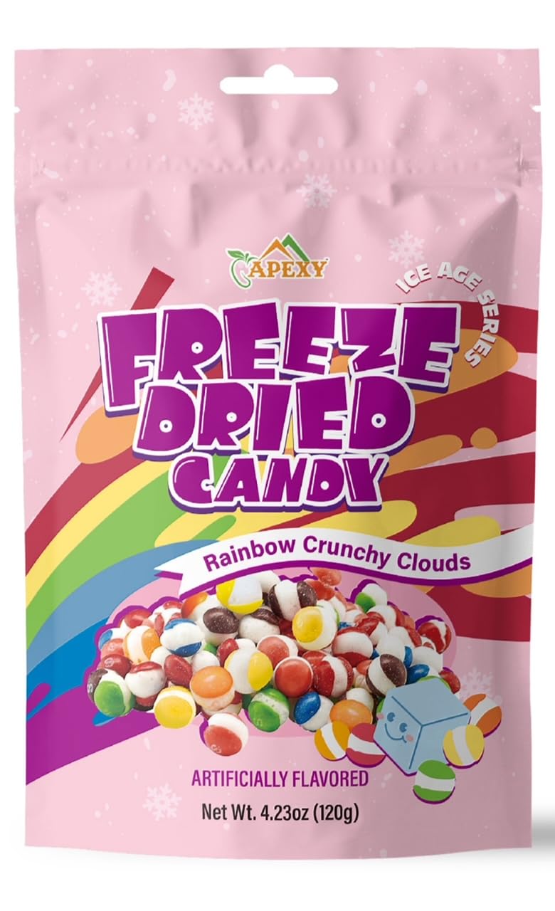 Apexy Freeze Dried Candy - Freeze Dried Rainbow Candy Assorted Flavor - Dehydrated, Crunchy, Colorful Treats & Snacks for Kids & Adults - Packed in a Resealable Pouch 4.23oz (120g) (Original Rainbow Crunchy Clouds)