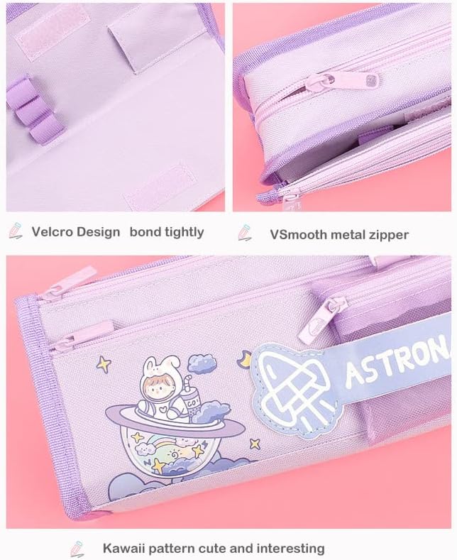 Miniatura 6 de Estuche Kawaii para lápices escolares de gran capacidad, lindo estuche Kawaii (conejo púrpura)