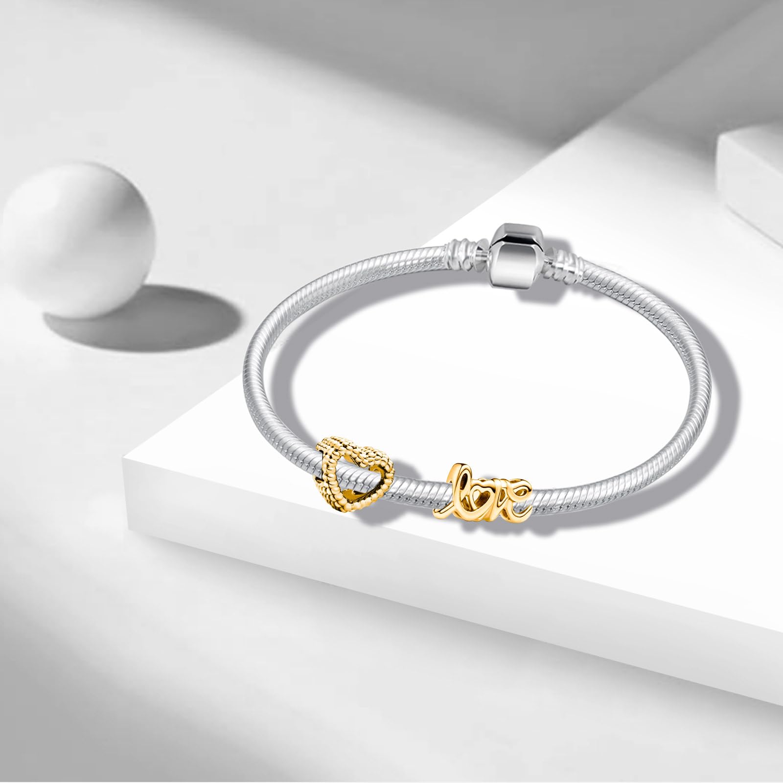 Charms Abaloriosde Cuentas Plata de Ley 925 con Circonita Cúbica Golden Heart Love Friend Leaf Flower Bird Car Charms Colgante Compatible con Niña Mujer Europeo Pulsera Collar