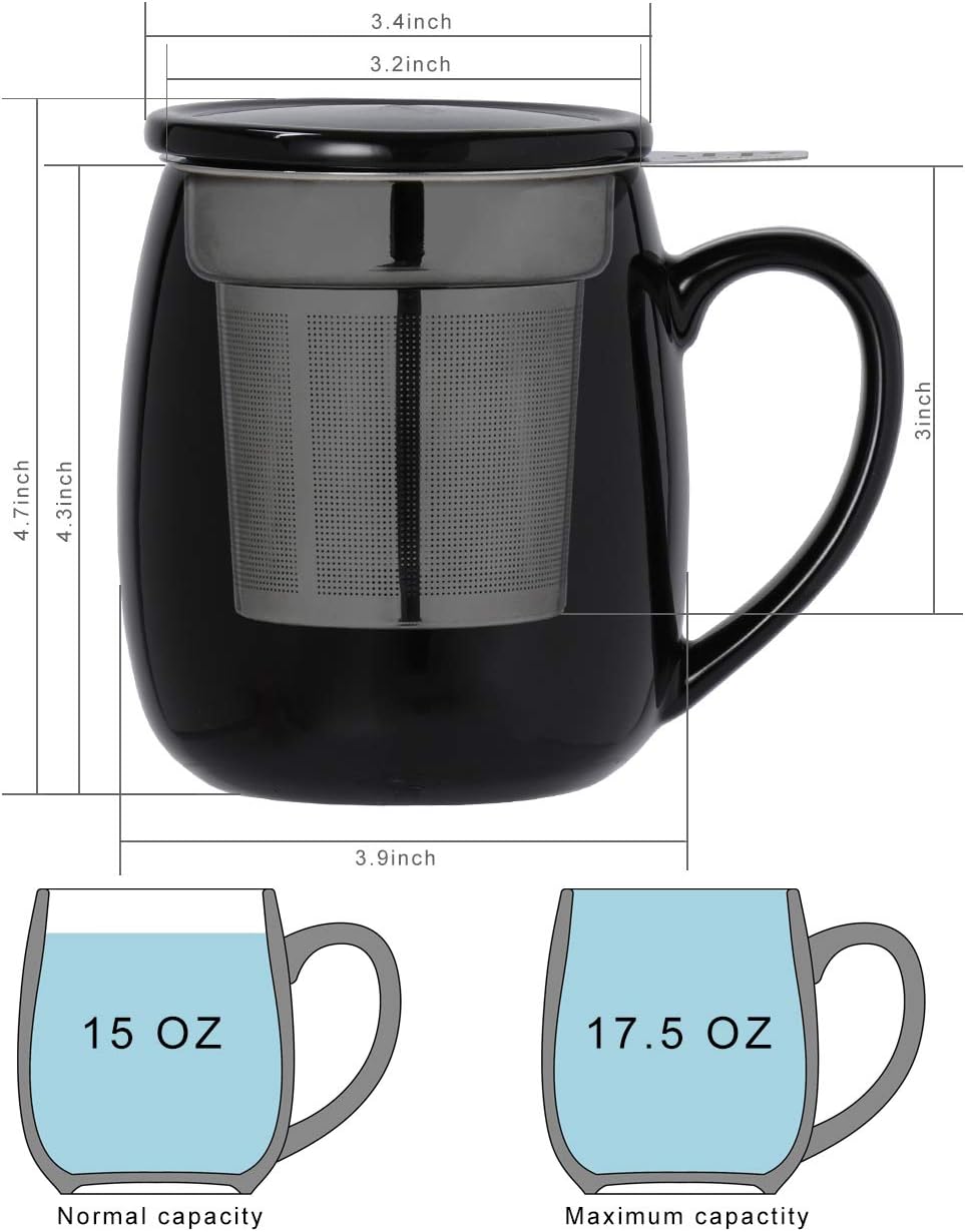 Product Deal Peacehome Tea Cup Infuser Lid: 17.5 OZ Large Ceramic Tea Mug with Strainer & Cover for Steeping Cup of Hot Tea or Coffee - Fine Porcelain Infuser Tea Mug Set for Work Life Gift (Black)