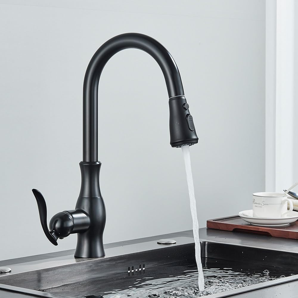 Robinet gourmet noir extractible de haute qualité pour évier de cuisine design